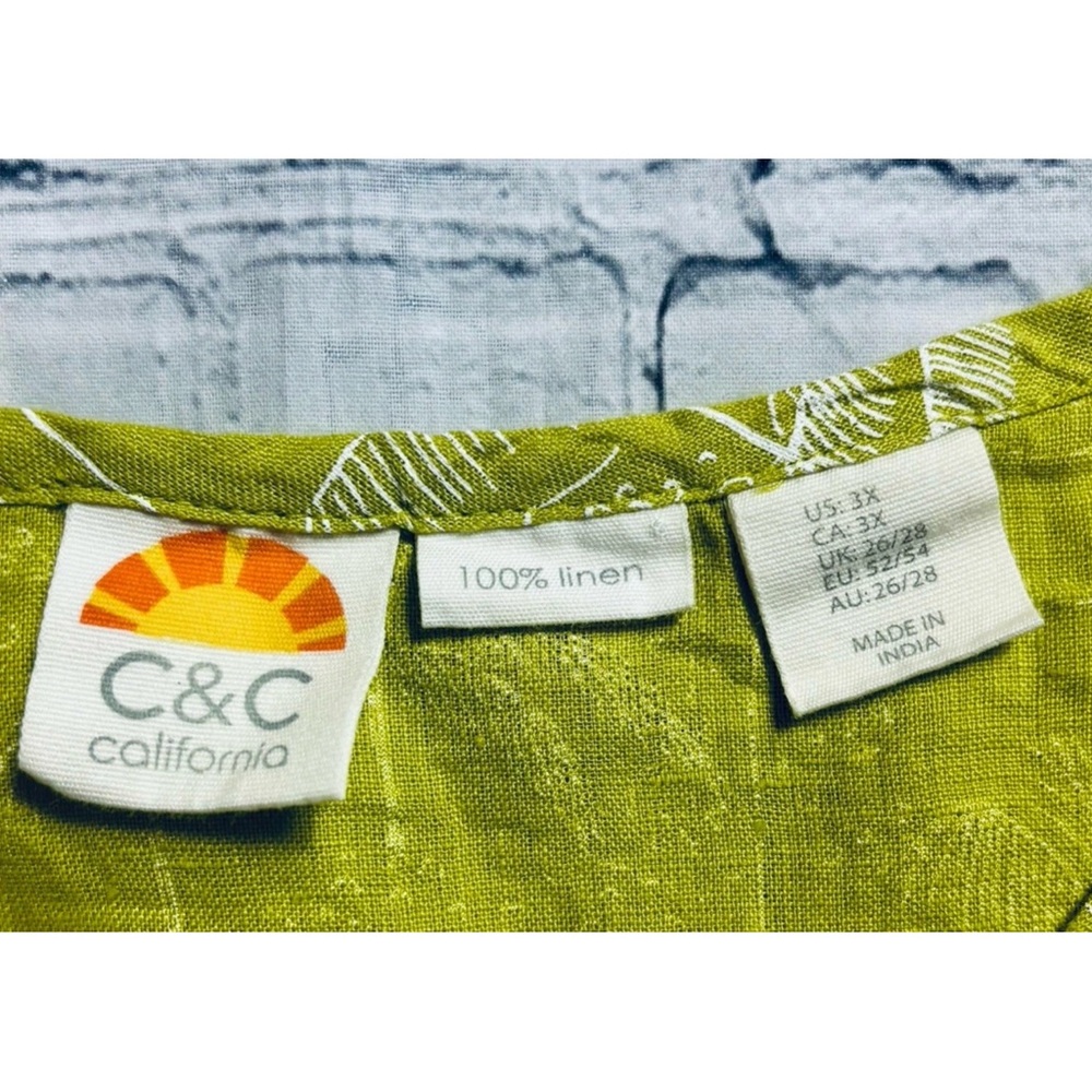 C&C CALIFORNIA Palm Tree Print Linen Boxy Top Women’s 3X Lime Green Tropical - Picture 2 of 7